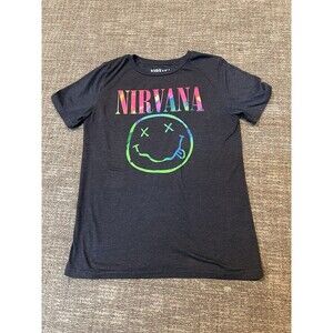 Nirvana Smiley Face Graphic T-Shirt Women's Medium Short Sleeve Gray Multi-color
